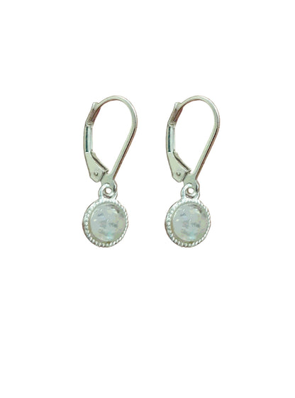 925 Sterling Silver 6mm Moonstone Drop Hoop Earrings