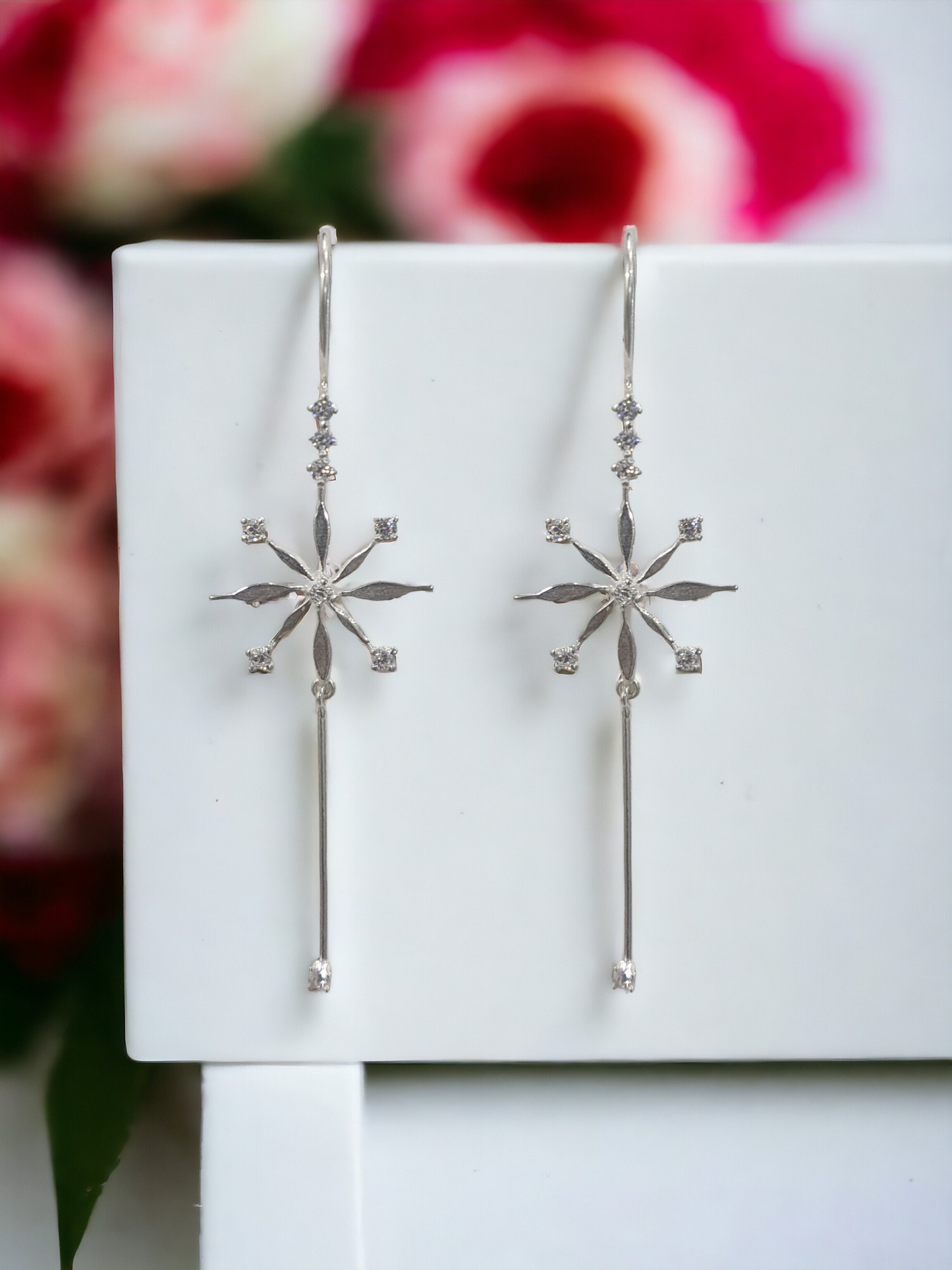 925 Sterling Silver Diamond Floral Hoop Earrings - Elegant 6.5cm hoops crafted with zircon stones, featuring a floral design, hypoallergenic and water-resistant, lightweight at 4.7g, perfect for special occasions, delivered in Sutra Designs' premium custom packaging
