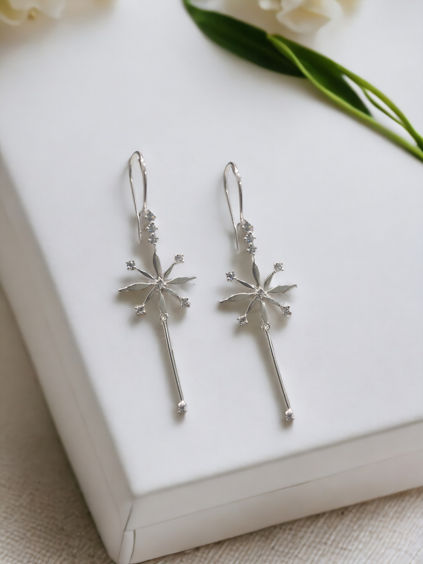 925 Sterling Silver Diamond Floral Hoop Earrings - Elegant 6.5cm hoops crafted with zircon stones, featuring a floral design, hypoallergenic and water-resistant, lightweight at 4.7g, perfect for special occasions, delivered in Sutra Designs' premium custom packaging