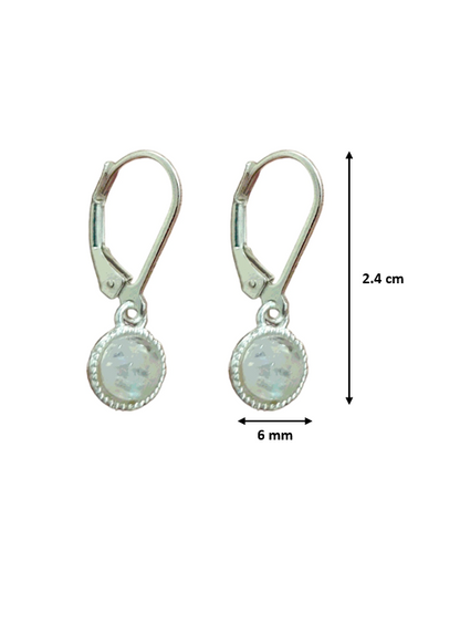 925 Sterling Silver 6mm Moonstone Drop Hoop Earrings