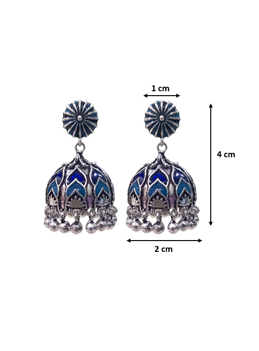 Ela Enamel Antique Silver Finish Jhumka Earrings