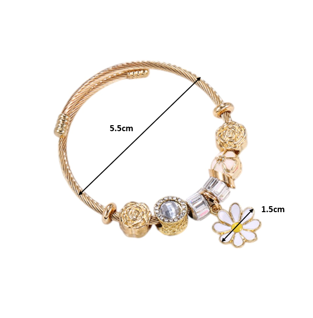 Flower Charm Enamel Titanium Steel Bangle