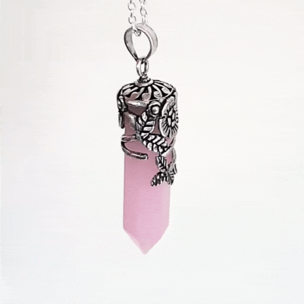 Floral Pink Chalcedony Stone Pendant in Antique Silver with a brass base. Features a 4.8cm pendant, 18-inch chain, and weighs 15.7g. Skin-friendly and delivered in Sutra Designs' custom packaging