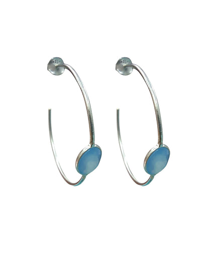 Aqua Calci Stone 925 Sterling Silver Hoop Earrings - 4cm lightweight and hypoallergenic hoops crafted with authentic 925 sterling silver and Aqua Calci stone, featuring a 925 stamp, water-resistant and durable, delivered in Sutra Designs' premium custom packaging.