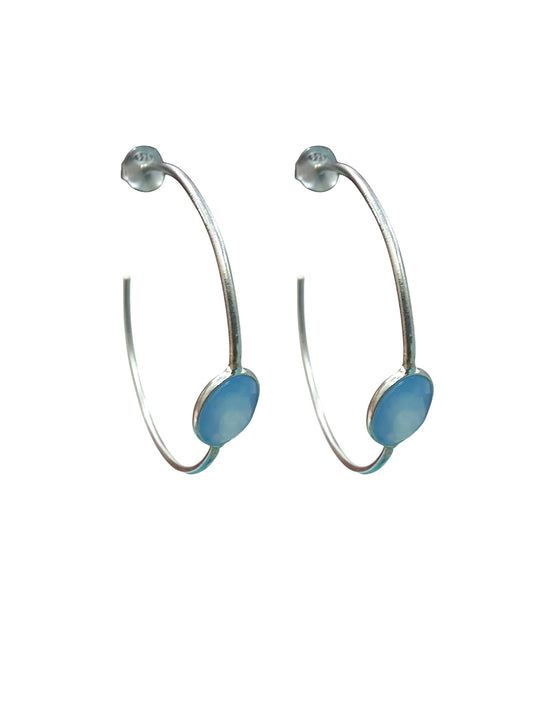 Aqua Calci Stone 925 Sterling Silver Hoop Earrings - 4cm lightweight and hypoallergenic hoops crafted with authentic 925 sterling silver and Aqua Calci stone, featuring a 925 stamp, water-resistant and durable, delivered in Sutra Designs' premium custom packaging.