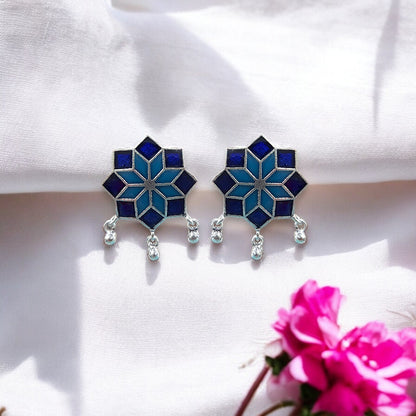 Navya Floral Enamel Antique Silver Finish Stud Earrings