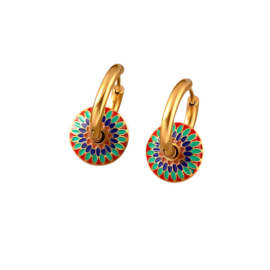 Retro Enamel 18K Gold Plated Hoop Earrings