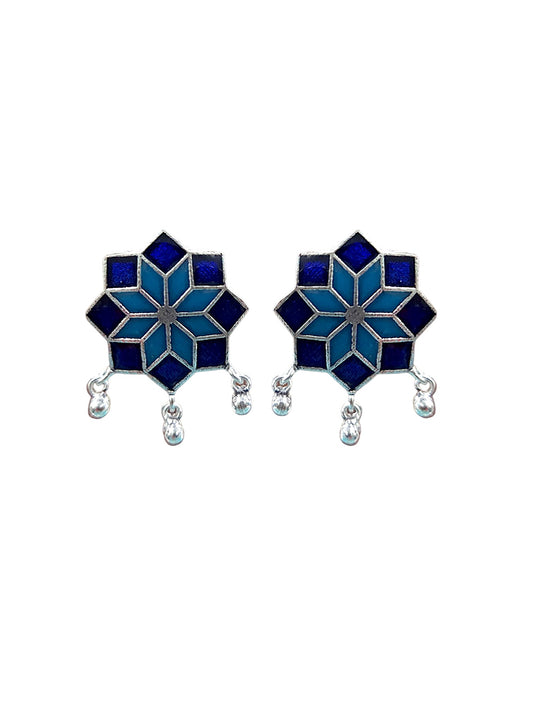 Navya Floral Enamel Antique Silver Finish Stud Earrings