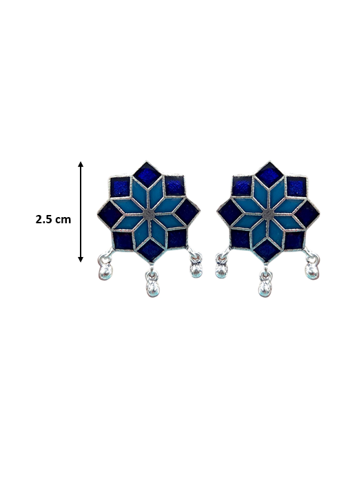 Navya Floral Enamel Antique Silver Finish Stud Earrings