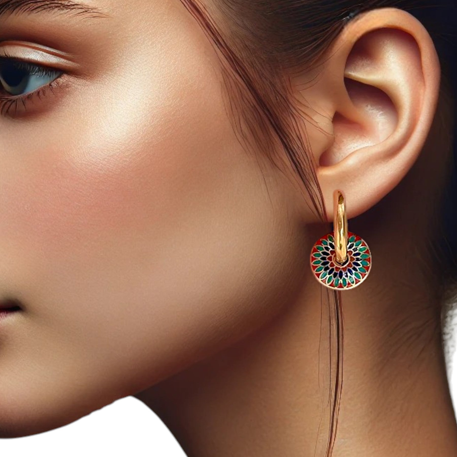 Retro Enamel 18K Gold Plated Hoop Earrings, crafted in stainless steel for a durable, hypoallergenic wear. Featuring a 2.5cm x 1.7cm design, these earrings offer a luxurious yet lightweight feel (10g). Perfect for any occasion, these earrings add a timeless elegance to your outfit. Tarnish-free, water-resistant, and designed for everyday wear, delivered in Sutra Designs' custom jewelry packaging
