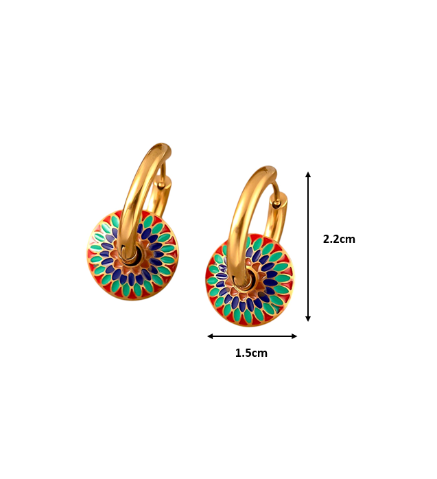 Retro Enamel 18K Gold Plated Hoop Earrings