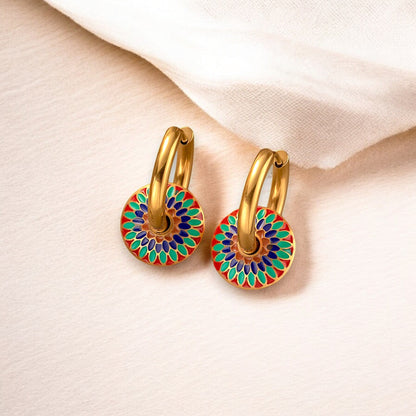 Retro Enamel 18K Gold Plated Hoop Earrings, crafted in stainless steel for a durable, hypoallergenic wear. Featuring a 2.5cm x 1.7cm design, these earrings offer a luxurious yet lightweight feel (10g). Perfect for any occasion, these earrings add a timeless elegance to your outfit. Tarnish-free, water-resistant, and designed for everyday wear, delivered in Sutra Designs' custom jewelry packaging