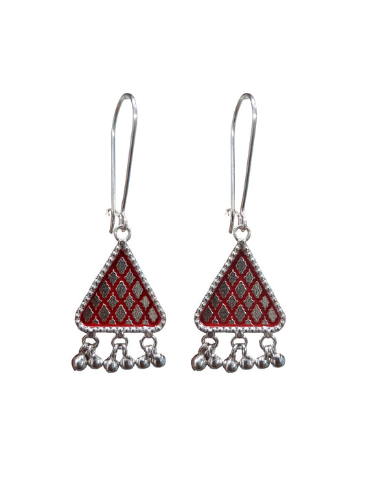 Trisha Tringle Enamel Silver Finish Drop Hoop Earrings