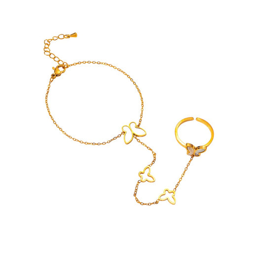 Butterfly Titanium Steel Bracelet Ring - Elegant 18K gold-plated adjustable bracelet ring, crafted in durable titanium steel with a total weight of 4g, hypoallergenic, tarnish-free, and water-resistant, delivered in Sutra Designs' premium custom packaging