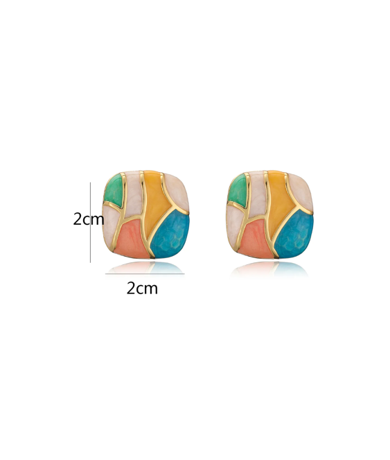 Color Block Enamel 18K Gold Plated Ear Studs